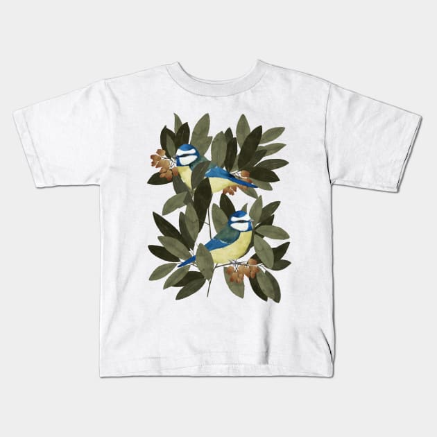 Blue Tit and Strawberry Tree Kids T-Shirt by Elbuenlimon